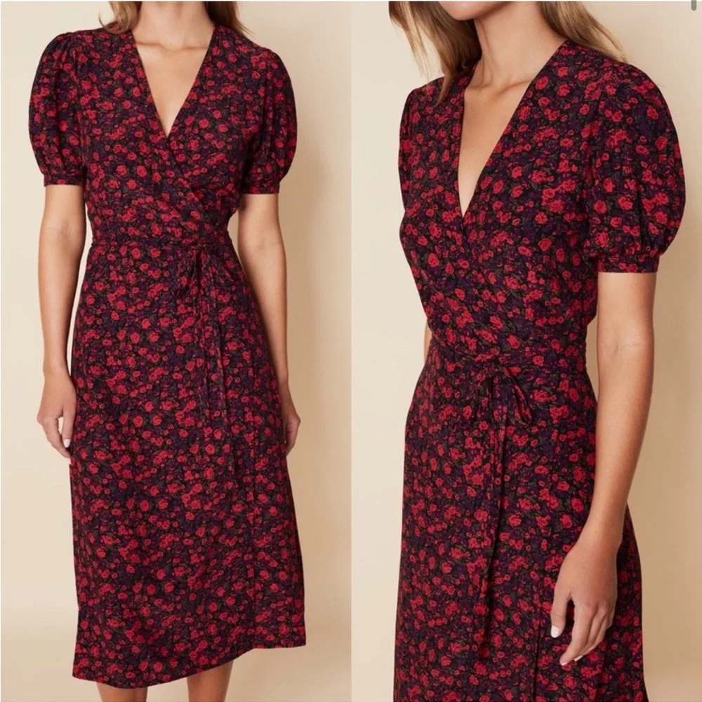 NWT Faithfull The Brand Sumaia Wrap Midi Dress Uma Floral Rayon Size XL US 10 - Picture 4 of 11